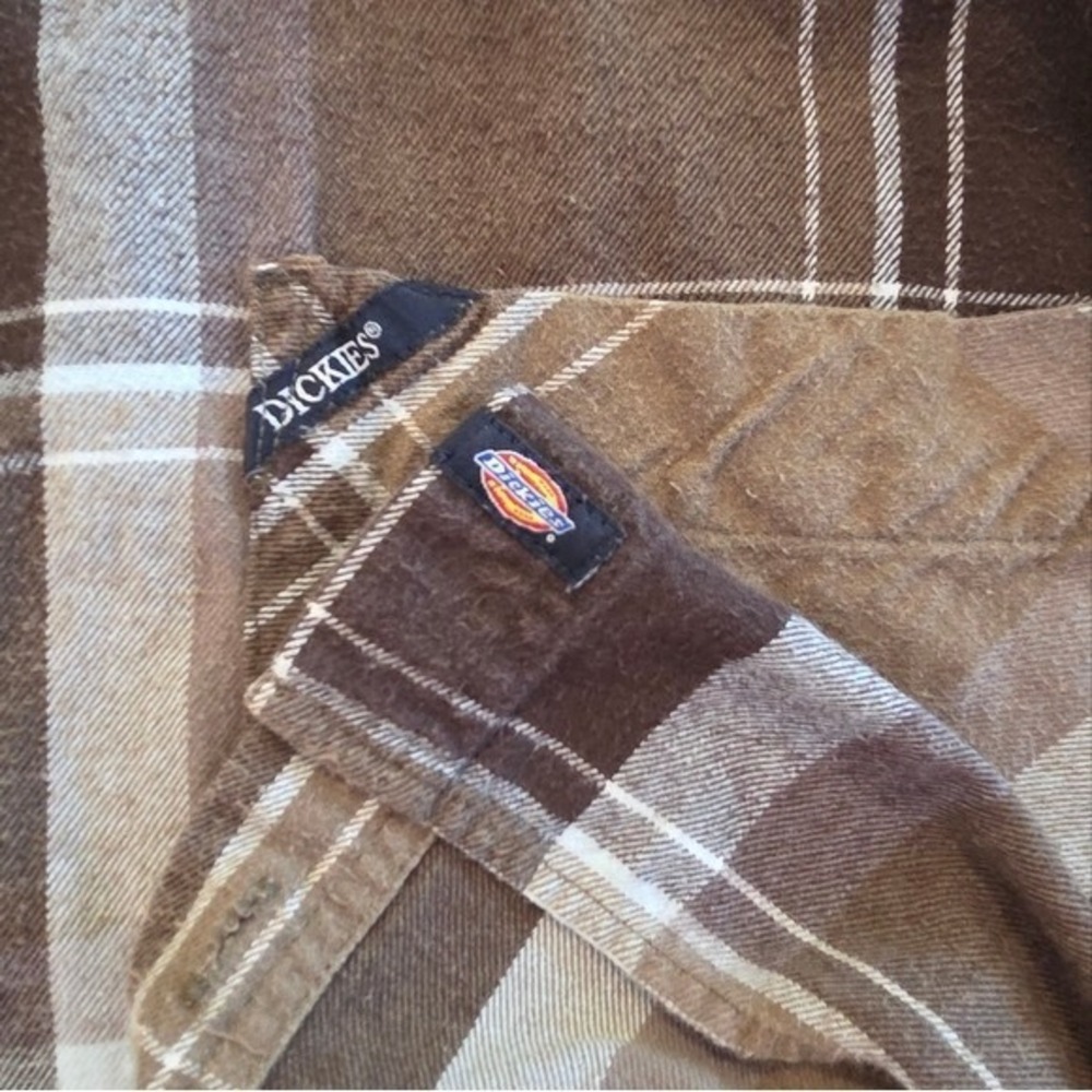 Dickies Plaid Flannel Shirt Mens 2XL Brown Workwear Gorpcore Overshirt - Picture 3 of 6